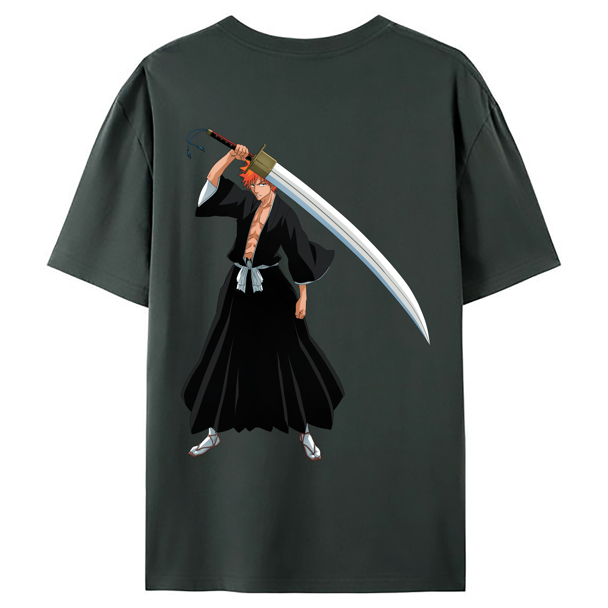 （画像用） ブリーチ 黒崎一護（くろさき いちご）BLEACH Kurosaki Ichigo 綿100％ メンズ半袖Tシャツ（バックプリント） 通気性